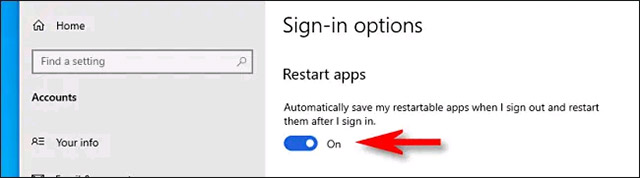 Cách thiết lập Windows 10 tự động mở lại các ứng dụng đang chạy ở thời điểm tắt máy trước đó thiet lap windows 10 tu dong mo lai ung dung dang chay o thoi diem tat may truoc4